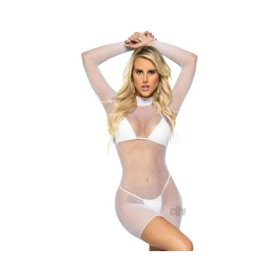 Ultra Net Long Sleeve Mini Dress Os Wht
