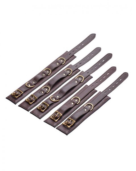 Brown 5 Piece Locking Leather Bondage Set