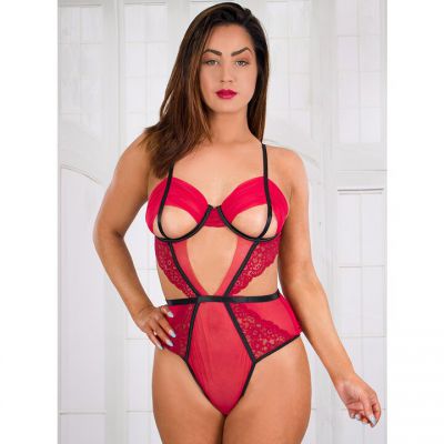 Bondara Belle Plus Size Red Cut Out Caged Teddy