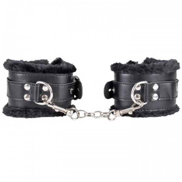 Bondara Faux Leather Furry Padlocked Wrist Cuffs