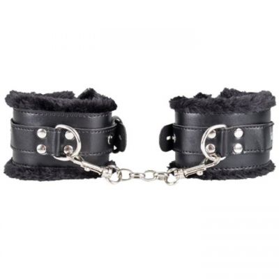 Bondara Faux Leather Furry Padlocked Wrist Cuffs
