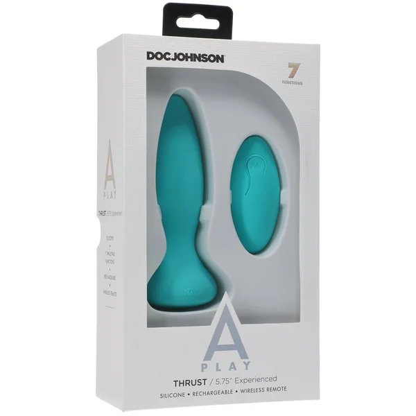 A-Play Thrust Experienced Pulsating Rechargeable Silicone Anal Plug With Remote By Doc Johnson - Teal — image 8 of 9