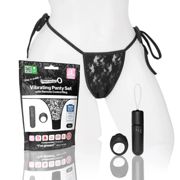 Screaming O 4t - Vibrating Panty Set With Remote  Control Ring - Black