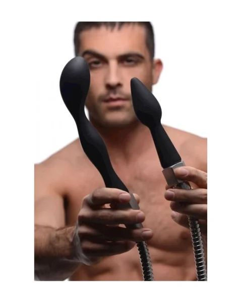 Premium Silicone Enema Attachment Set - Black - 9 Inch