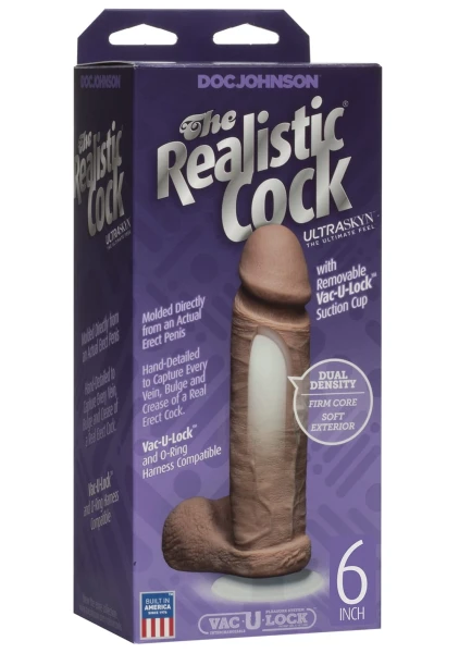Doc Johnson The Realistic Cock UR3 6" - Vac-U-Lock Compatible Suction Cup - Caramel