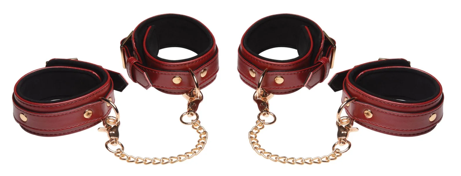 6 Piece Burgundy Bondage Set Burgundy Cuffs,  Collar and Leash