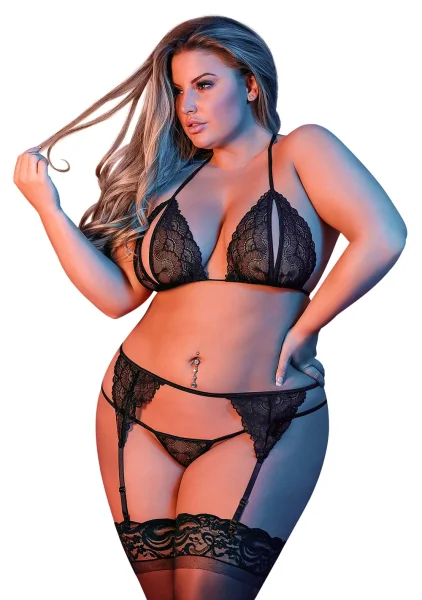 Sexy Time Peek-a-Boo Bra, Garter and G-Set - Queen Size