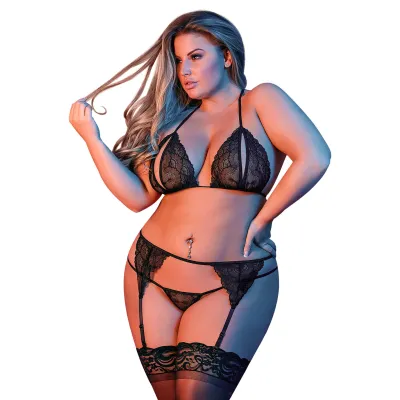Sexy Time Peek a Boo Bra Garter and G Set Queen Size