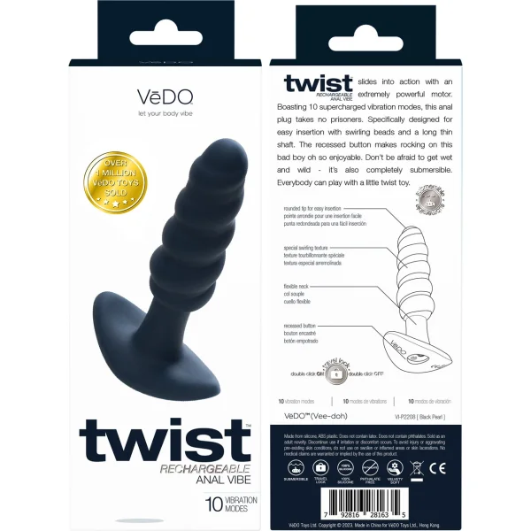 VeDO Twist Plug Vibrating Butt Plug - Black