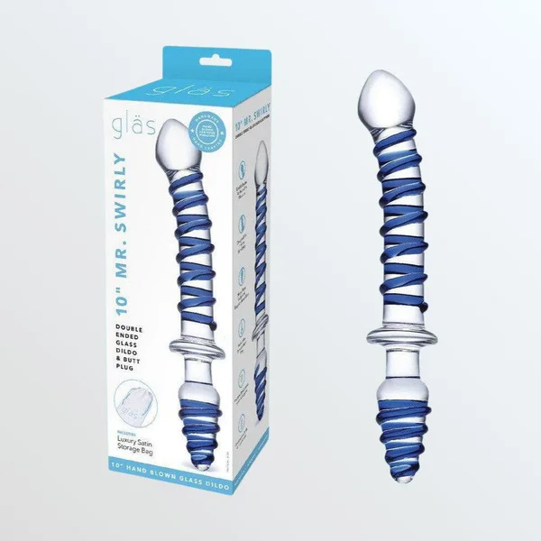 Gläs Mr. Swirly Double Ended Glass Dildo & Butt Plug - Clear & Blue — image 19 of 23