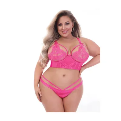 Satin And Lace 2 piece Bra Set Pink 3x 4x