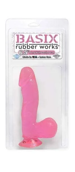 Basix Rubber Works - 6.5 Inch Dong With Suction Cup - Pink