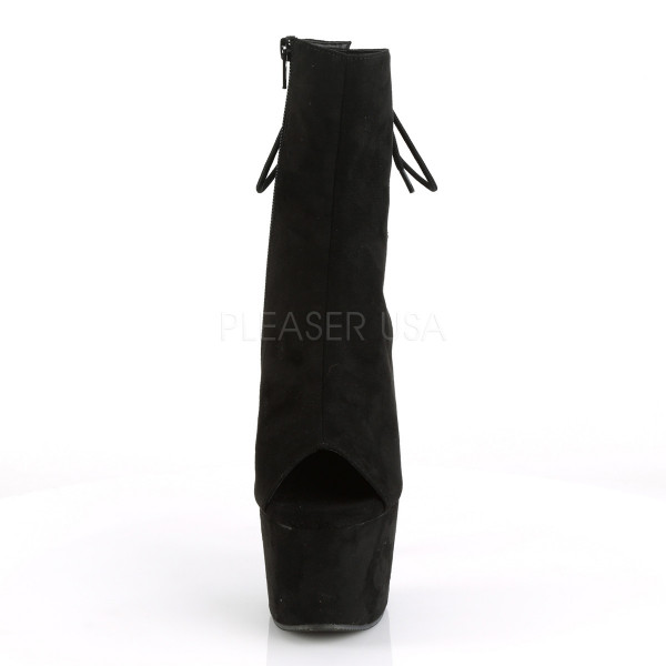 7 inches Heel, 2 3/4 inches PF Open Toe/Heel Ankle Boot. Side Zip