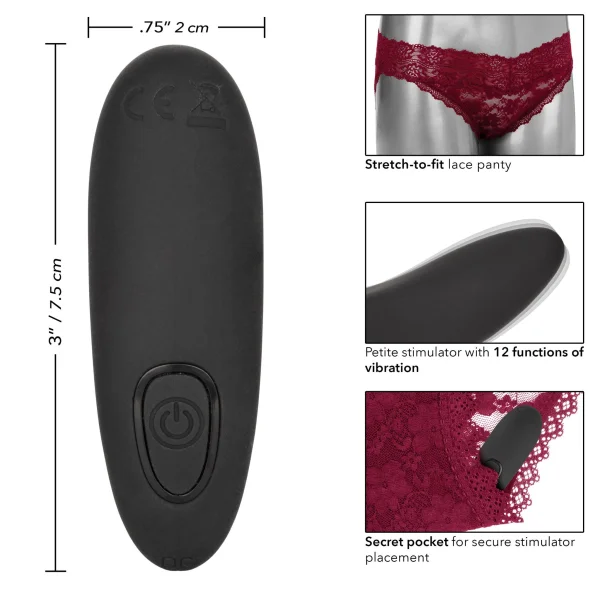 Remote Control Lace Panty Set - L- XL - Burgundy