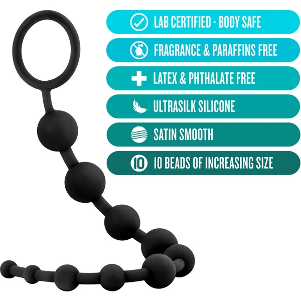 Anal Adventures Platinum Silicone 10 Anal Beads By Blush - Black — image 20 of 21