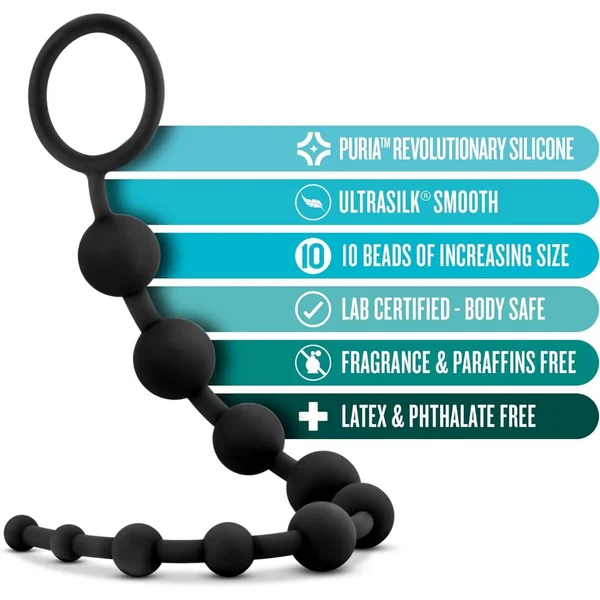 Anal Adventures Platinum Silicone 10 Anal Beads By Blush - Black — image 14 of 16