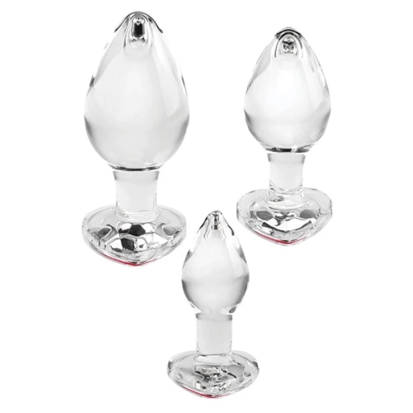 Adam & Eve Red Heart Gem Glass Plug Set