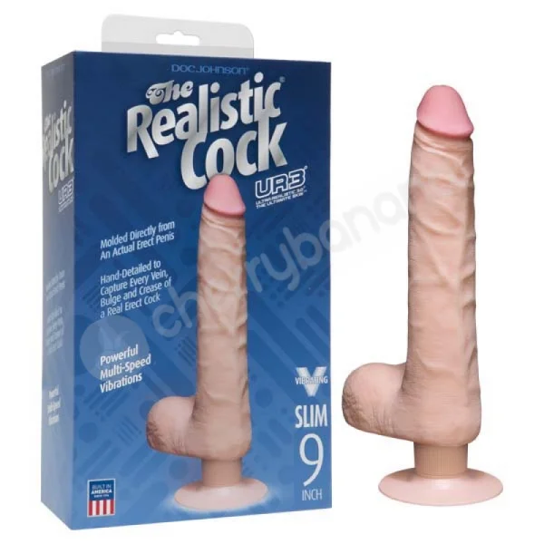 The Realistic Cock Vibrating Slim Flesh 9" Dildo With Balls