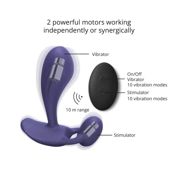Love To Love Witty Rechargeable Silicone G-Spot / P-Spot Vibrator With Clitoral Stimulator - Midnight Indigo