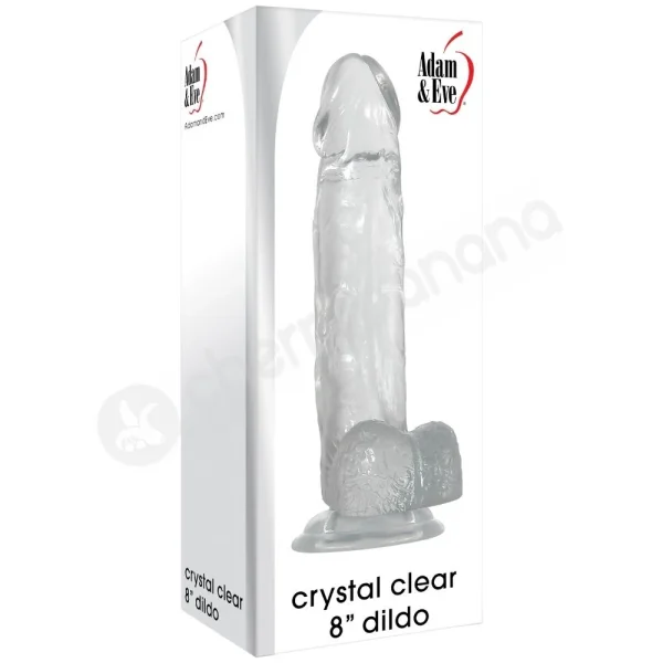 Adam & Eve Crystal Clear 8'' Dildo With Balls & Suction Cup Base