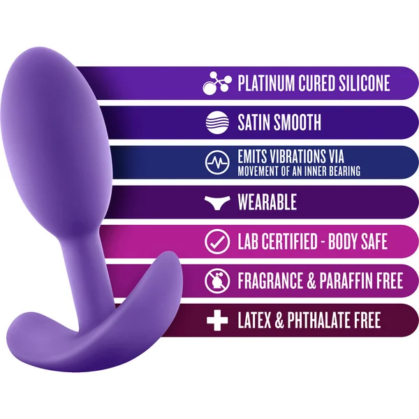 Luxe Wearable Silicone Vibra Slim Butt Plug by Blush - Small, Purple — image 13 of 14