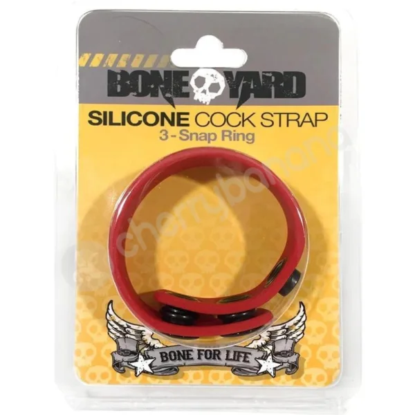 Boneyard Red Silicone Cock Strap 3 Snap Ring