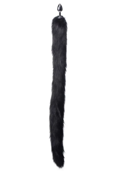 Tailz Aluminum Anal Plug With Extra Long Black Faux Mink Tail