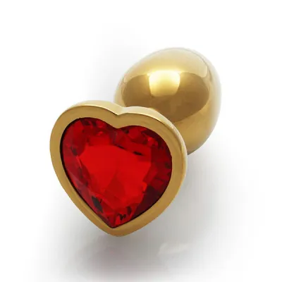 Ouch Red Heart Gem Metal Gold Plug Small