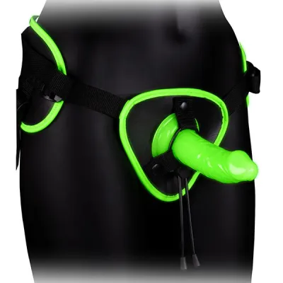 Ouch Glow In the Dark Bonded Leather Strap On with Silicone Dildo