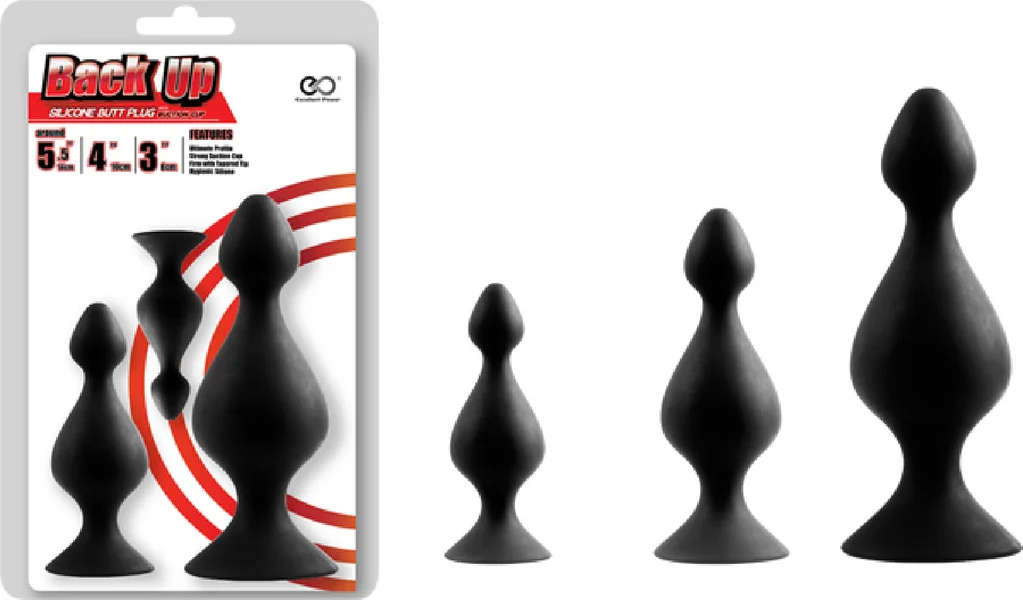 Back Up Silicone Butt Plug Set (Black) — image 11 of 14