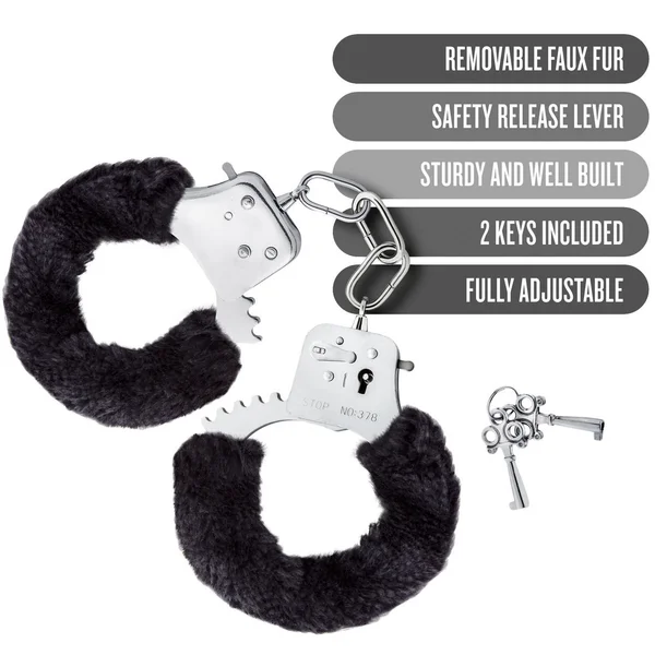 Temptasia Cuffs By Blush Novelties - Black Furry Handcuffs — image 13 of 14