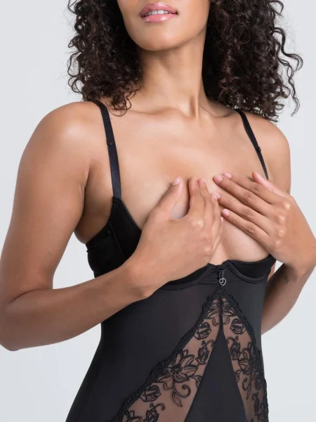 Lovehoney Lotus Black Sheer Embroidered Teddy