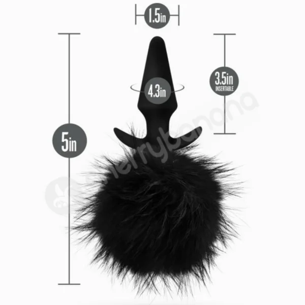 Anal Adventures Platinum Silicone Black Rabbit Faux Fur Tail Butt Plug