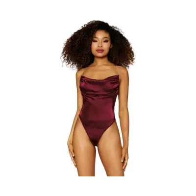 Dreamgirl Stretch Satin Cowl Neck Teddy
