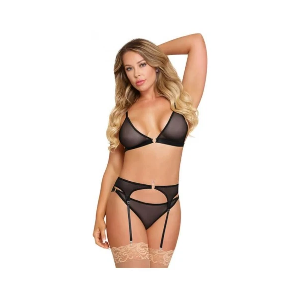 Magic Silk Sassy Bra, Garter & Rouched Panty Black Queen