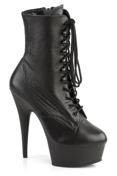 Delight Ankle Boot Black Faux Leather/Black By Pleaser