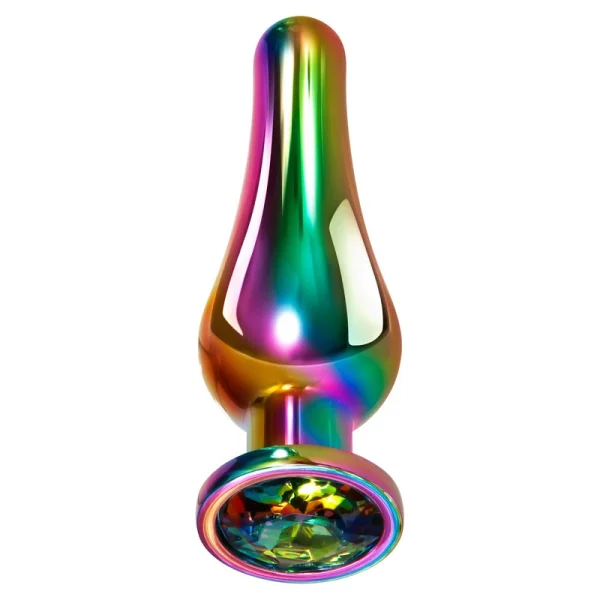 Evolved Rainbow Metal Plug - Medium Coloured 11.1 cm Medium Butt Plug with Gem Base