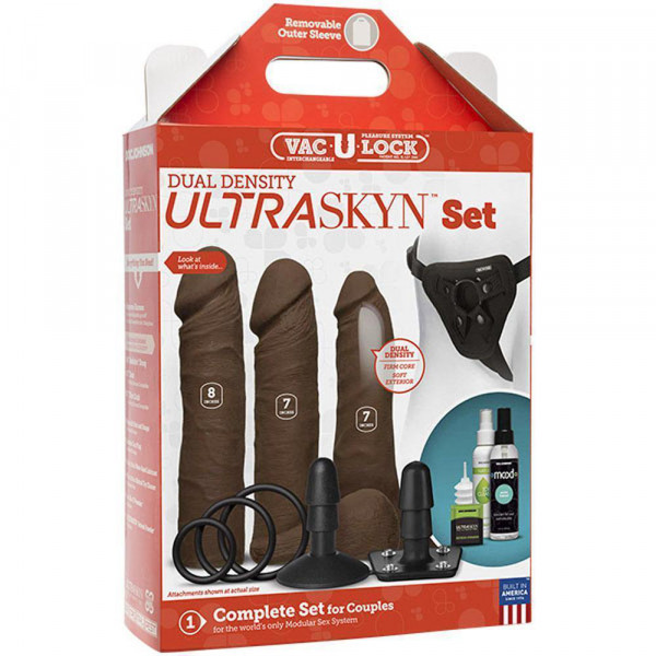 Vac-U-Lock - Dual Density Ultraskyn Set with 3 Chocolate Dongs