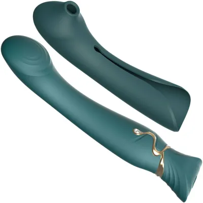 ZALO Queen Set Silicone Rechargeable G Spot PulseWave Vibrator With Suction Sleeve Jewel Green