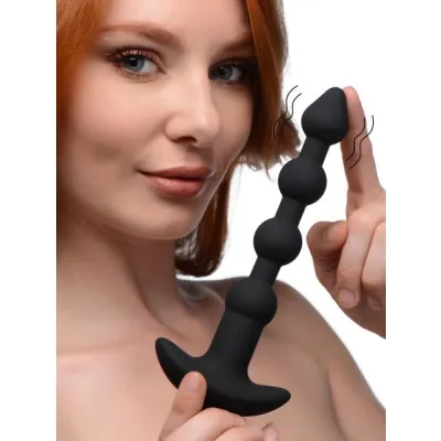 Remote Control Vibrating Silicone Anal Beads Black