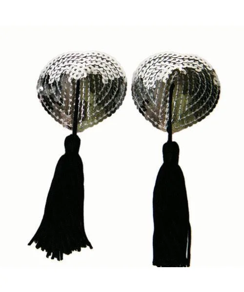 Sequin Heart Nipple Pasties with Tassels - One Size Fits All — image 7 of 9