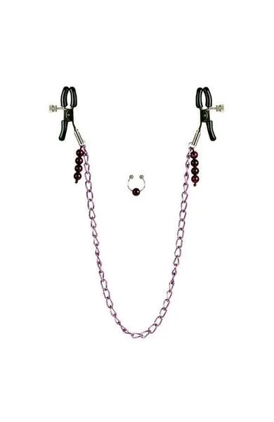 Nipple Clamps- Purple Chain with Navel Ring