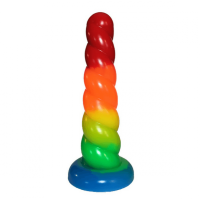 Split Peaches Unicorn Horn Silicone Dildo Rainbow