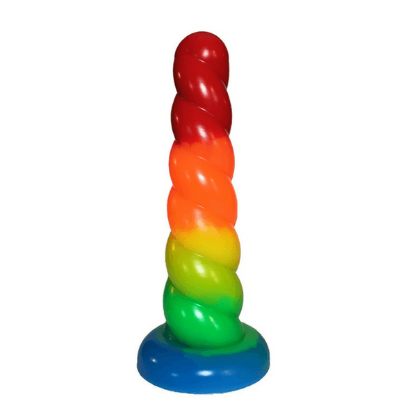 Split Peaches Unicorn Horn Silicone Dildo Rainbow