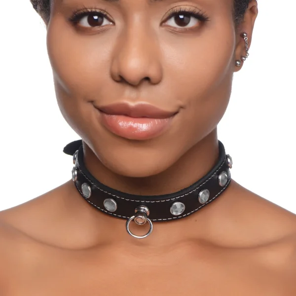 Master Series Leather Collar With Rhinestones - Clear
