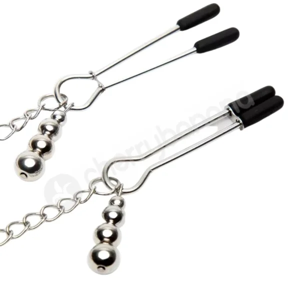 Fifty Shades Of Grey Play Nice Silver Satin & Lace Collar With Chain & Nipple Clamps