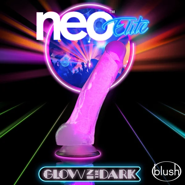 Blush Neo Elite GLOW in the Dark 7.5 Inch with Balls Silicone Dual Density Suction Cup Dildo