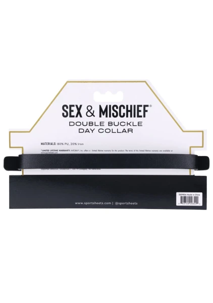 Sex & Mischief Double Buckle Day Collar By Sportsheets - Black & Gold