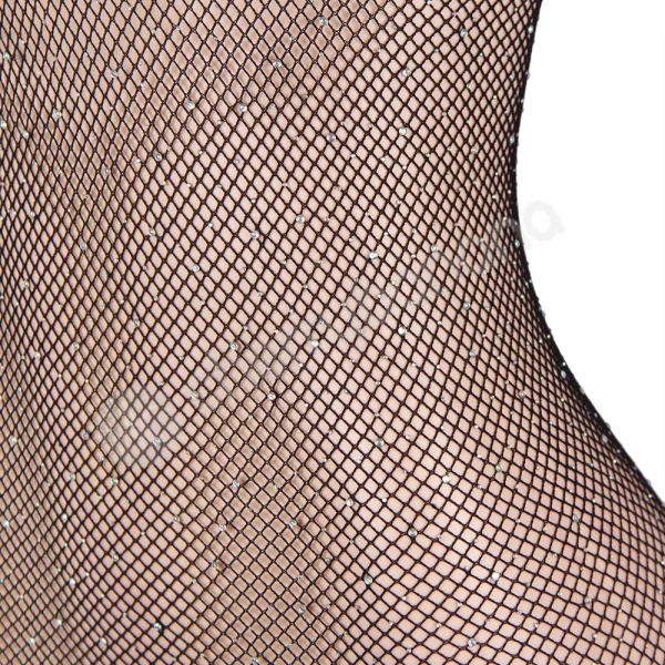 Cherry Banana Black Sparkly Diamond Fishnet Long Sleeve Crotchless Bodystocking