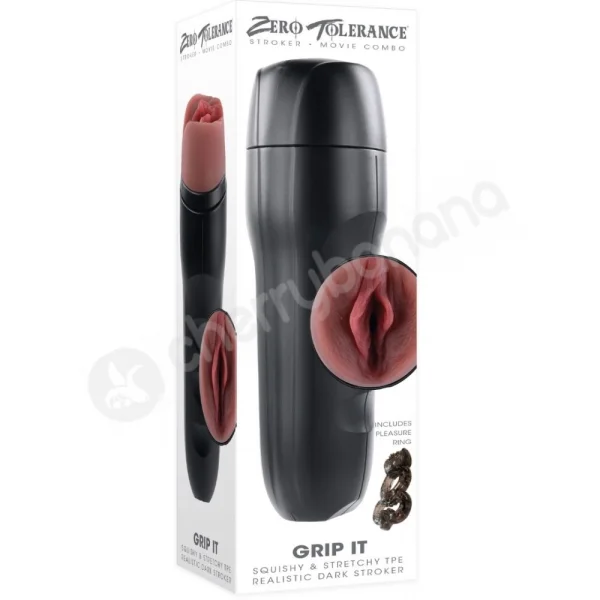 Zero Tolerance Grip It Dark Vagina Stroker With Realistic Vulva